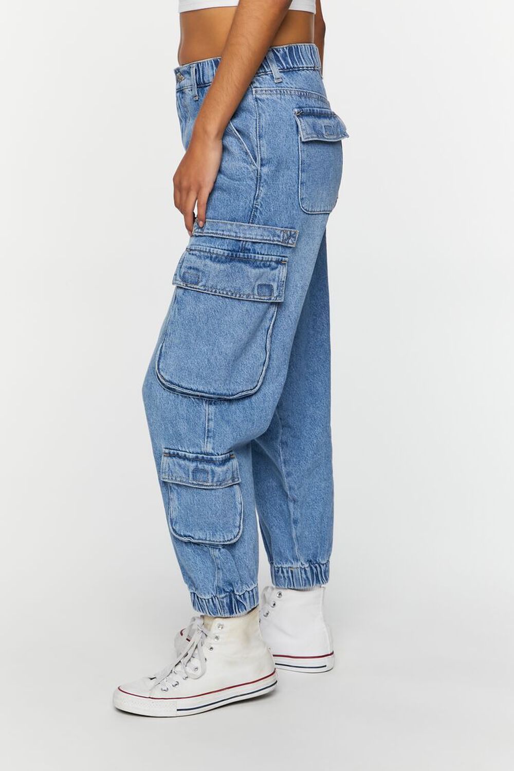 Mid-Rise Denim Cargo Joggers